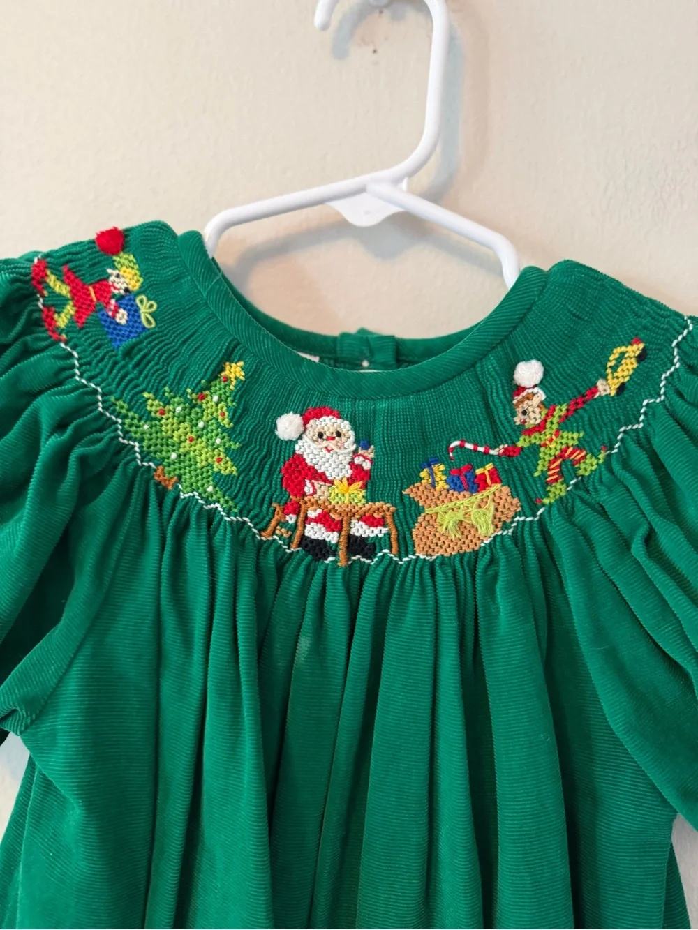 Vive La Fete Green Holiday Smocked Kids Dress